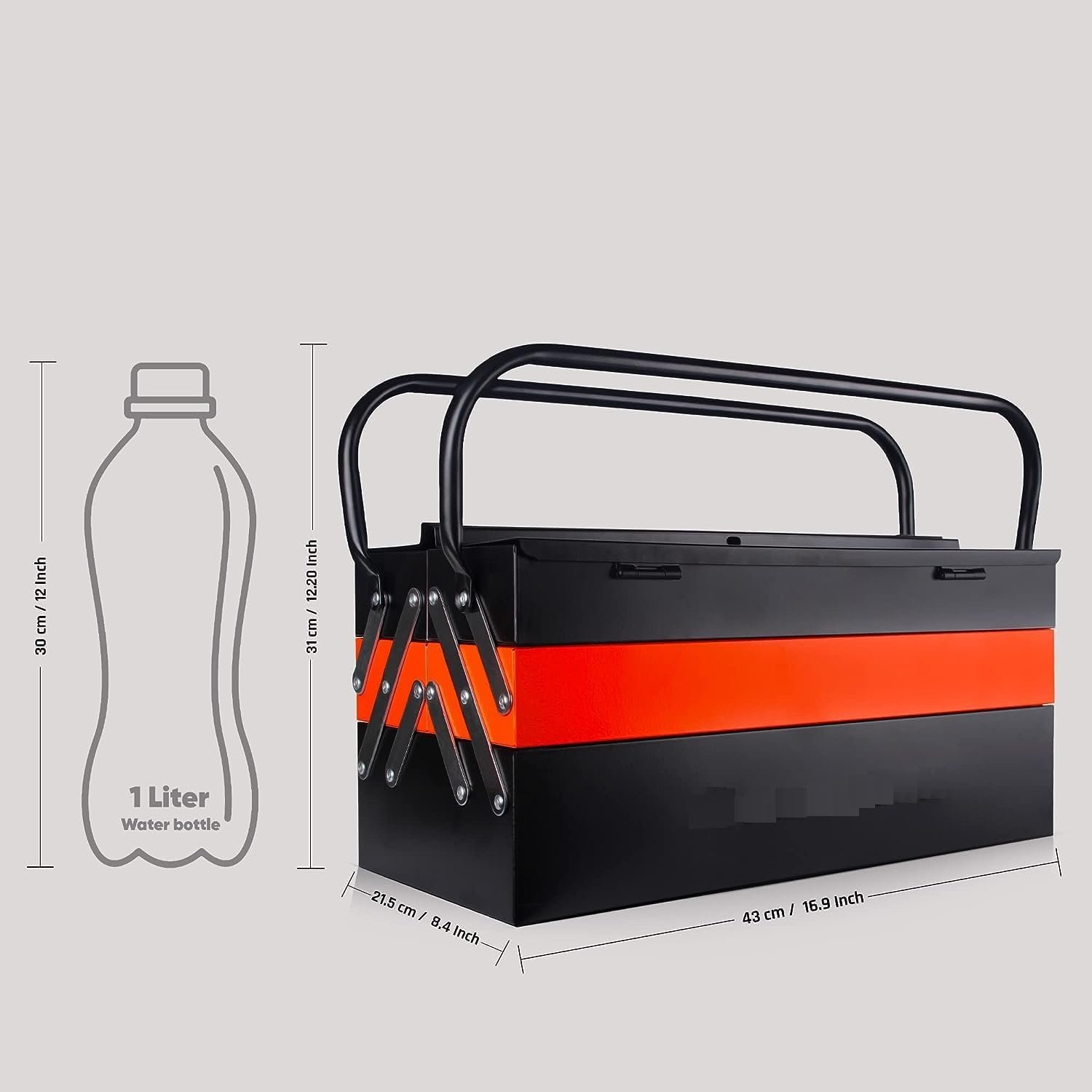 Powder Coated Metal Tool Box Empty with 5-Tray Cantilever Tool Organizer Without Tools, 18"", Dual Handle, Metal Frame, Rust Resistant, Triple Colour Toolbox - Image 2