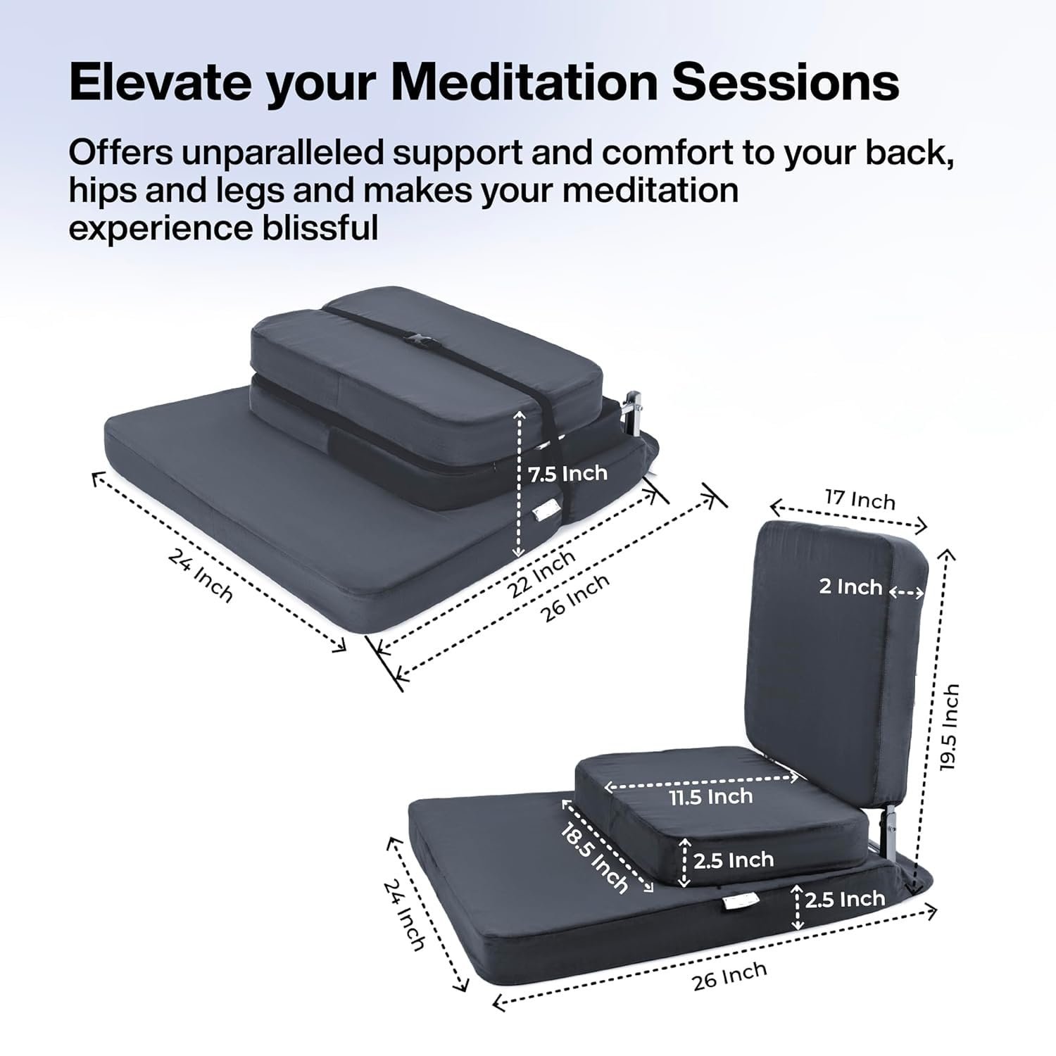 Meditation Chair | Large Foldable Floor Chair with Back Support for Relaxing, Yoga, Meditation | Meditation Block, SS Frame, Washable Cover & Portable (Dark Grey) - Image 3