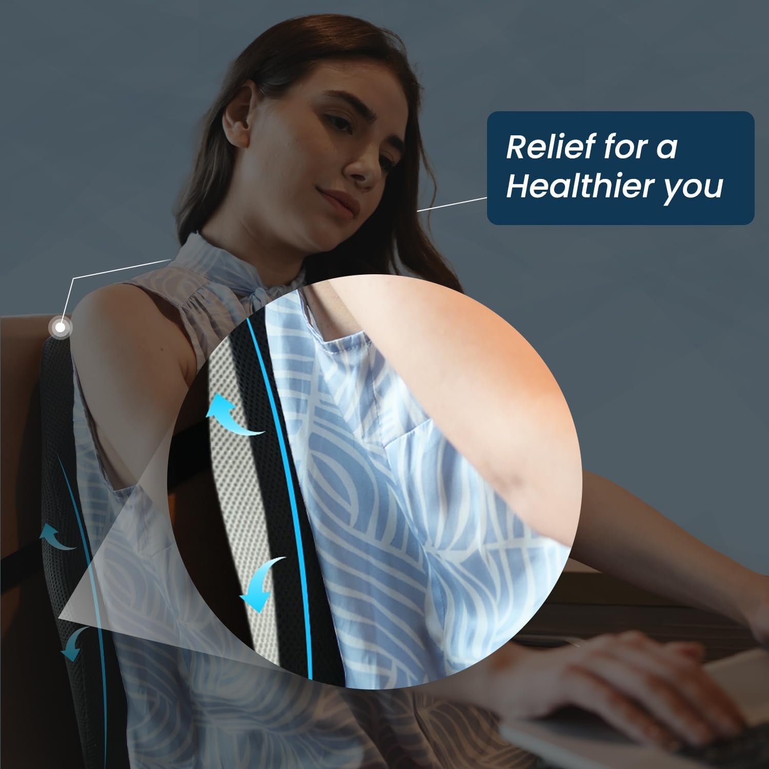 Back Support for Office Chair Lumbar Support for Office Chair, Car Seat Back Support, Memory Foam Pillow (Gel Ventilated, Black/Grey) - Image 4