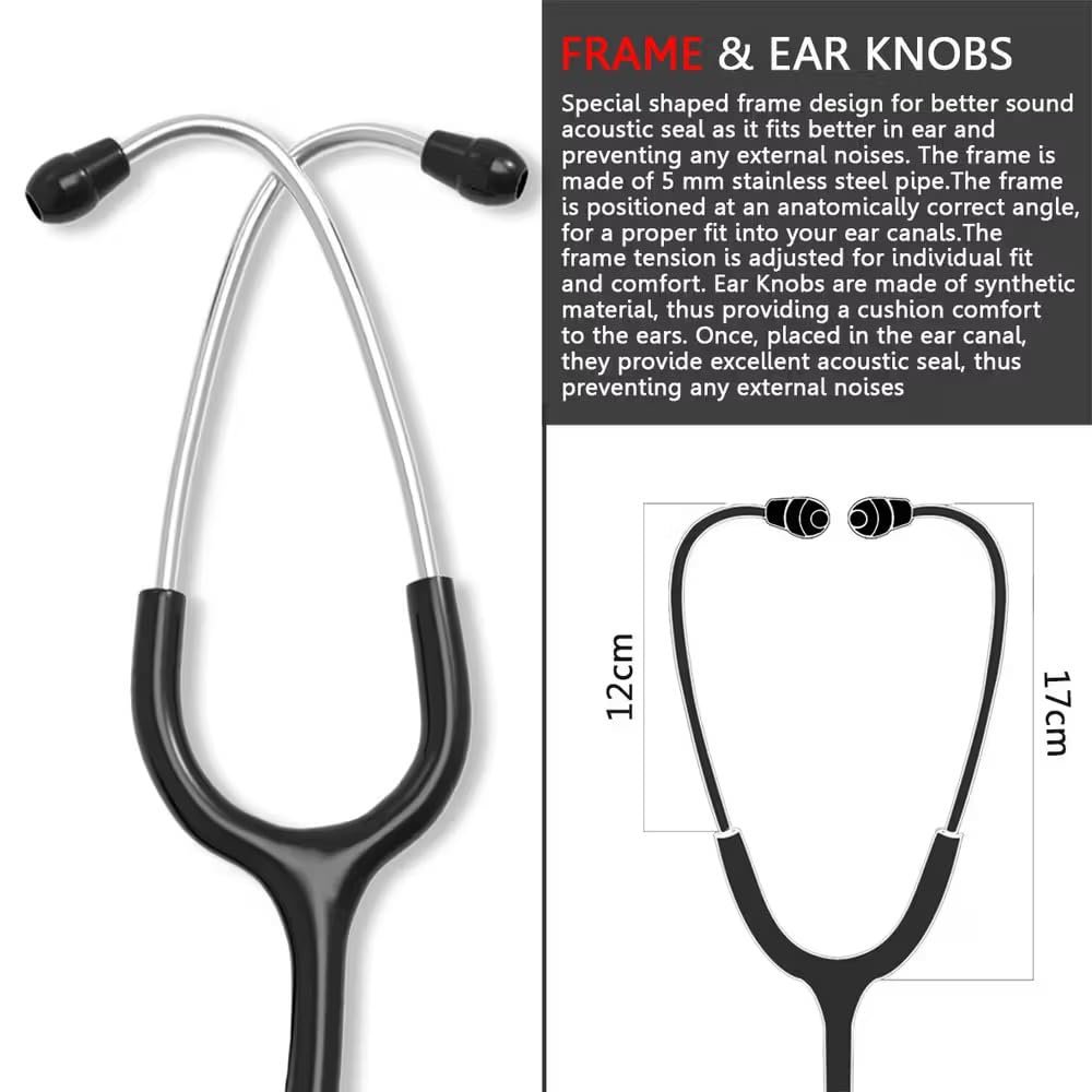 Professional Dual Head Stethoscope for Adult Medical Use (Black) - Image 3