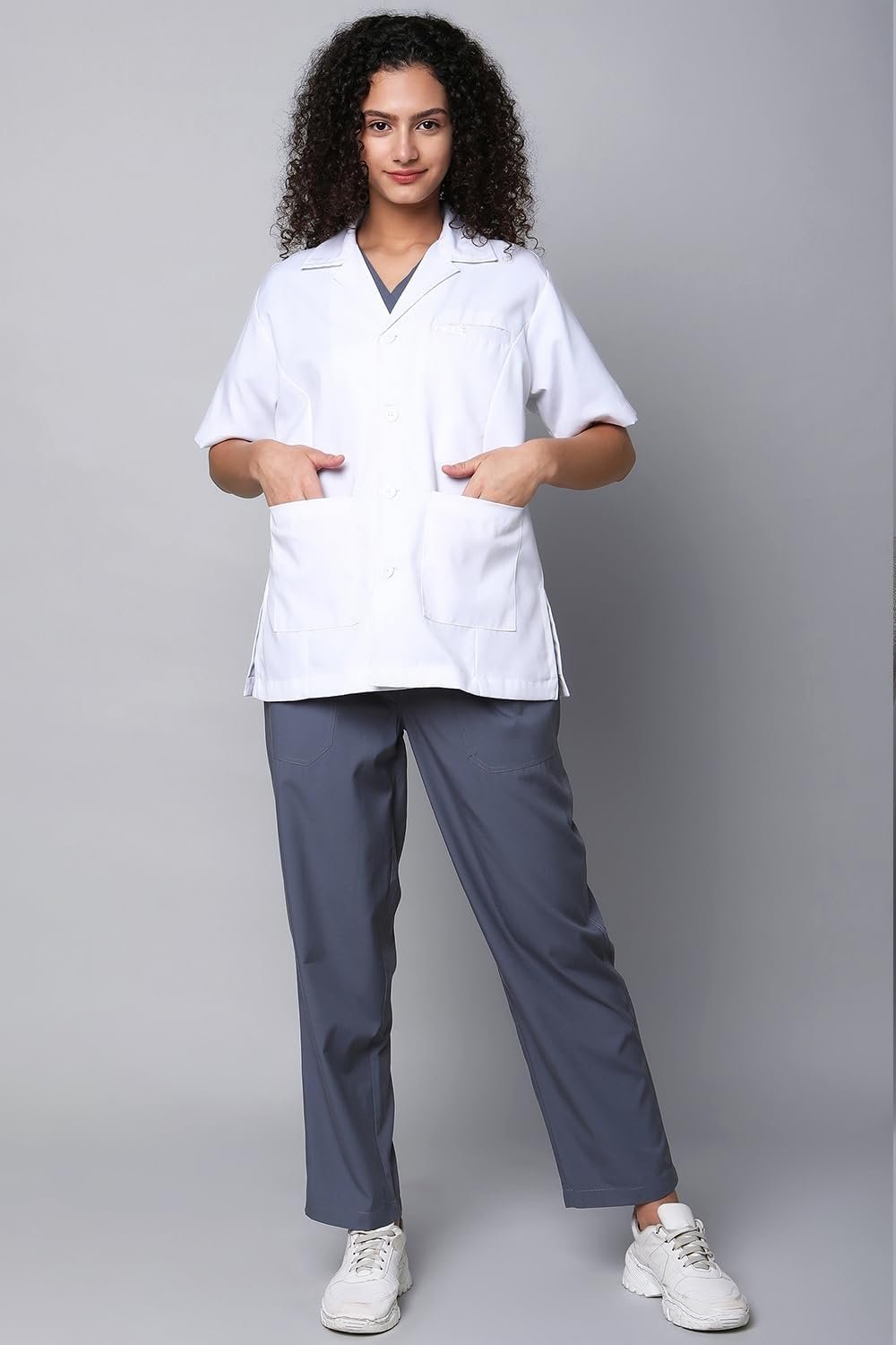 Women's Lab Coat | Poly Viscose Short Sleeves Short Medical Apron - Image 2