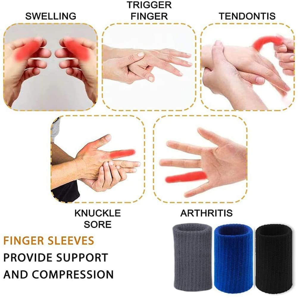 Finger Sleeves Protectors Thumb Brace 10Pcs Support Elastic Compression Protector for Relieving Pain, Arthritis,Trigger Finger, Sports (Grey), Free Size - Image 7