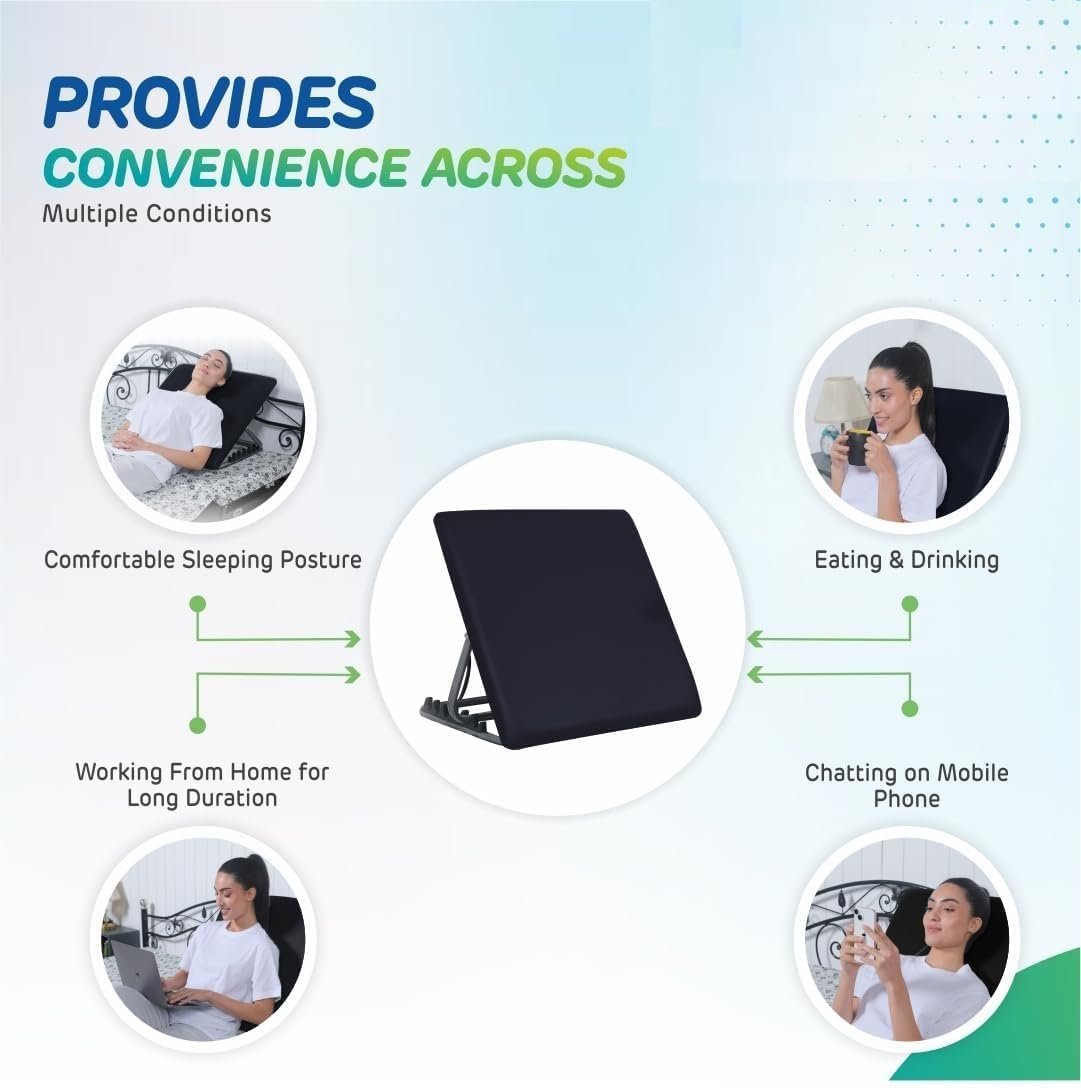 Bed Backrest for Back Pain Relief - Ideal for Use On Bed, Work from Home, Patients at Home with Neck and Spinal Injury, Back Support | 6 Levels Adjustable (Standard - Black) - Image 4