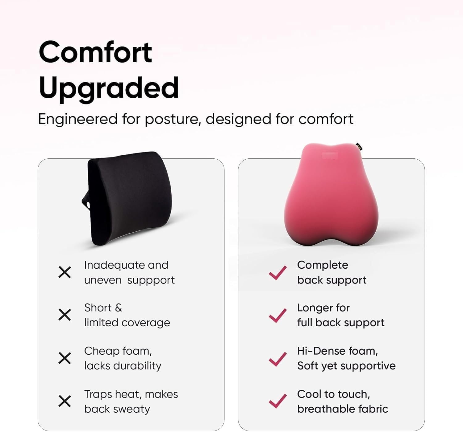 Backrest Cushion | High-Density Memory Foam | Premium Lumbar Support for Chairs | Durable Back Pillow for Office Chair & Home Use | Breathable & Machine-Washable Cover (Barbie Pink) - Image 5