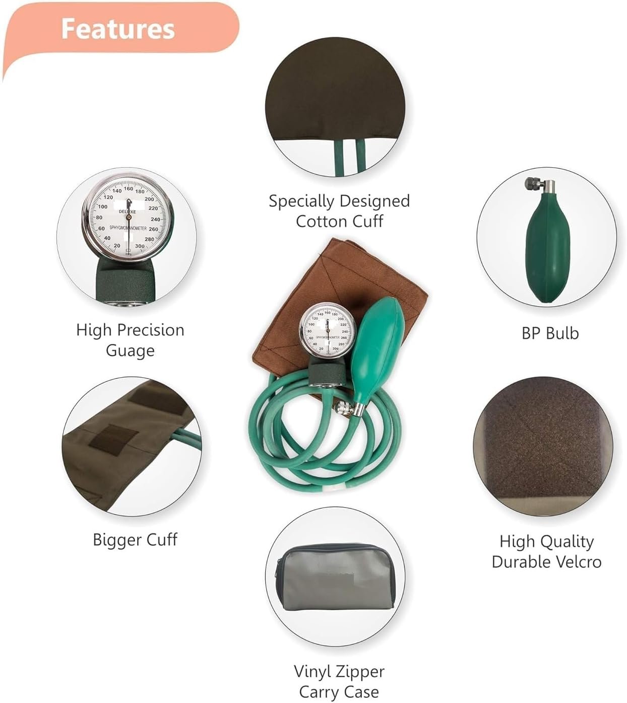Dial Type Aneroid Sphygmomanometer Blood Pressure Monitor with Carry Case (Green) - Image 2