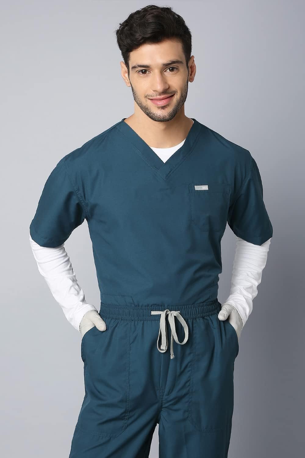 Men's V Neck Active Scrub Suit | 5 Pockets Medical Scrub Top & Bottom, Half Sleeves, Uniform for Doctors, Nurses and Dentists Perfect Fit (S) - Image 4