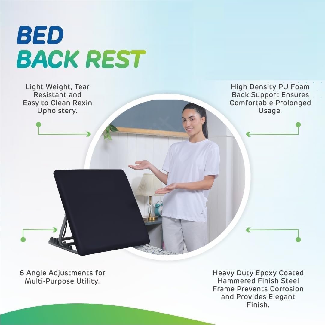 Bed Backrest for Back Pain Relief - Ideal for Use On Bed, Work from Home, Patients at Home with Neck and Spinal Injury, Back Support | 6 Levels Adjustable (Standard - Black) - Image 3