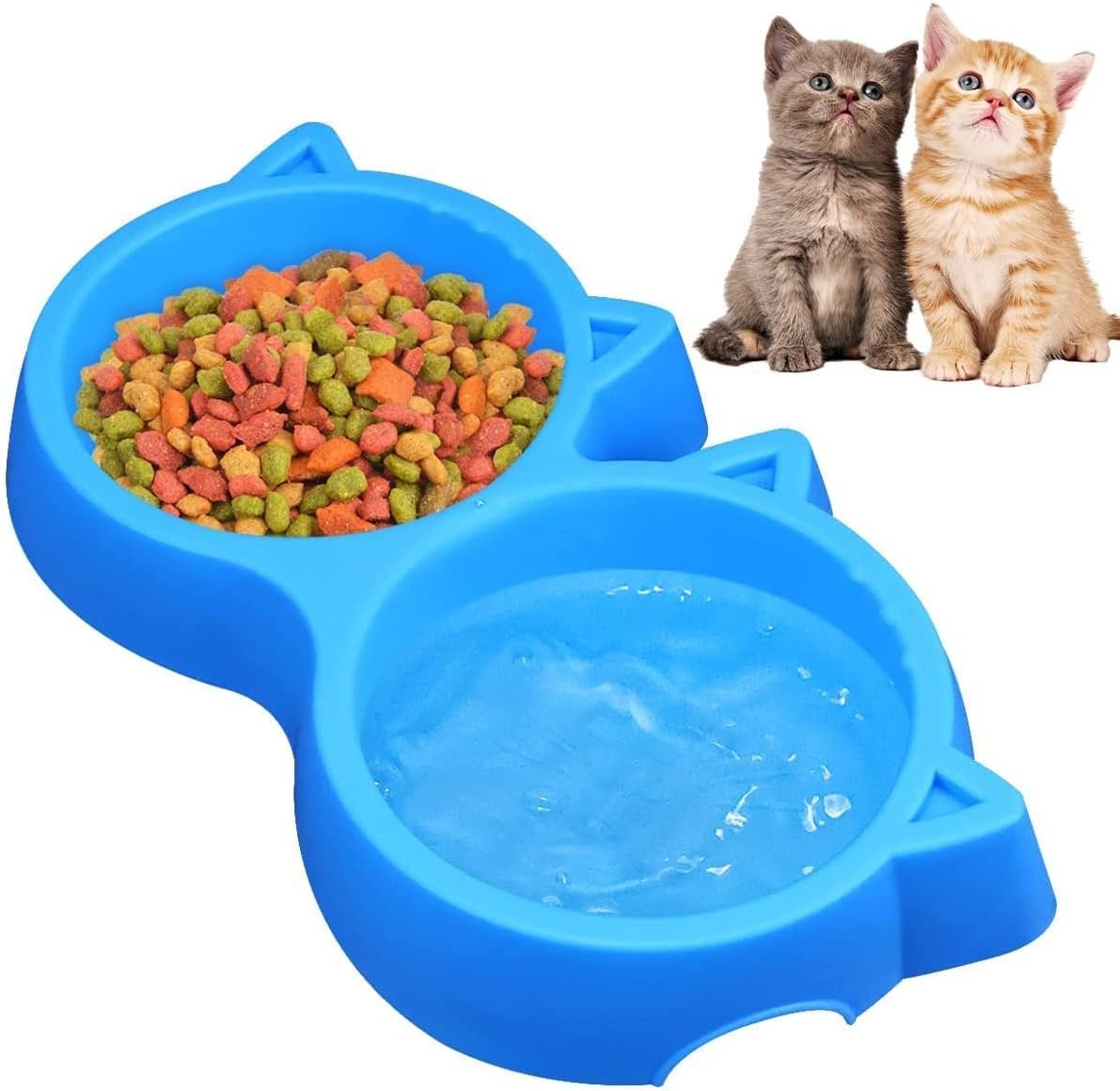 Non-Toxic Pet Feeding Plastic Cat Face Shaped Double Bowl Non-Slip Food & Water Feeder 2-in-1 Bowl for Dogs, Puppies, Cats & Kittens - Image 3