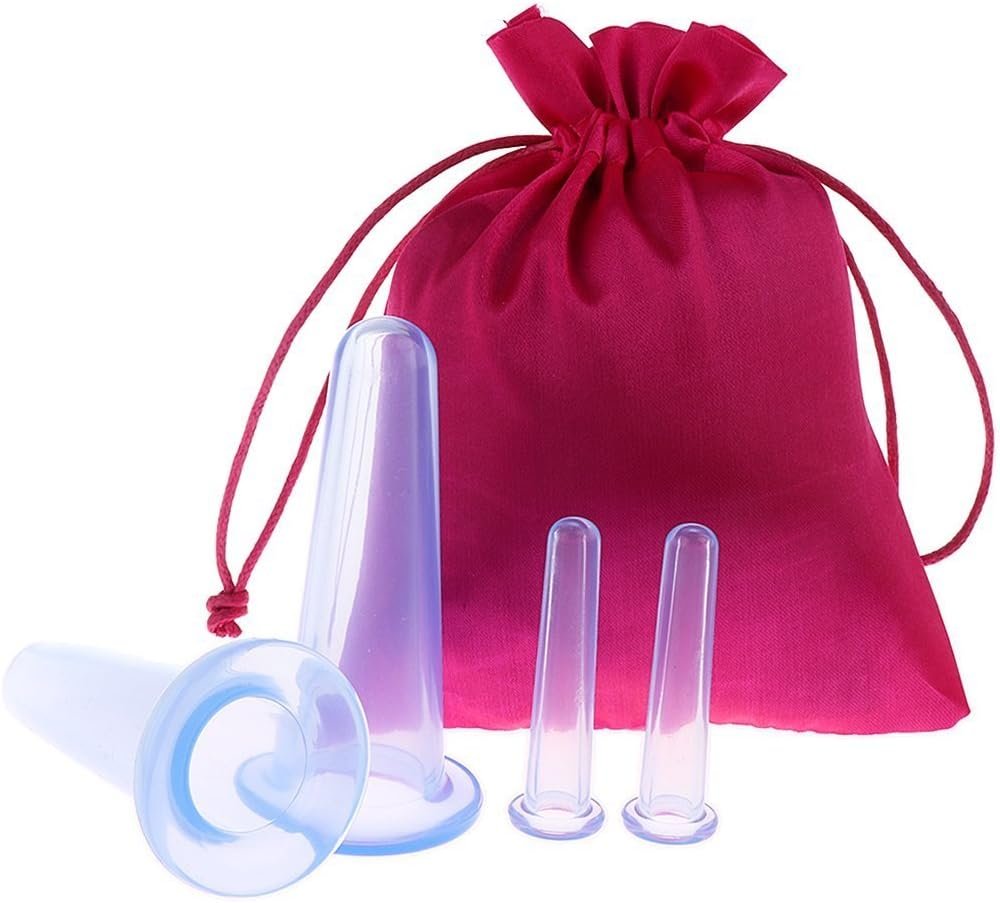 Facial Cupping Set, Natural Silicone Facial Massage Cup for Body,Face,Neck Massage,Vacuum Tank,Anti-Aging Beauty Tool Smal Large, (with potli Bag) - Image 2