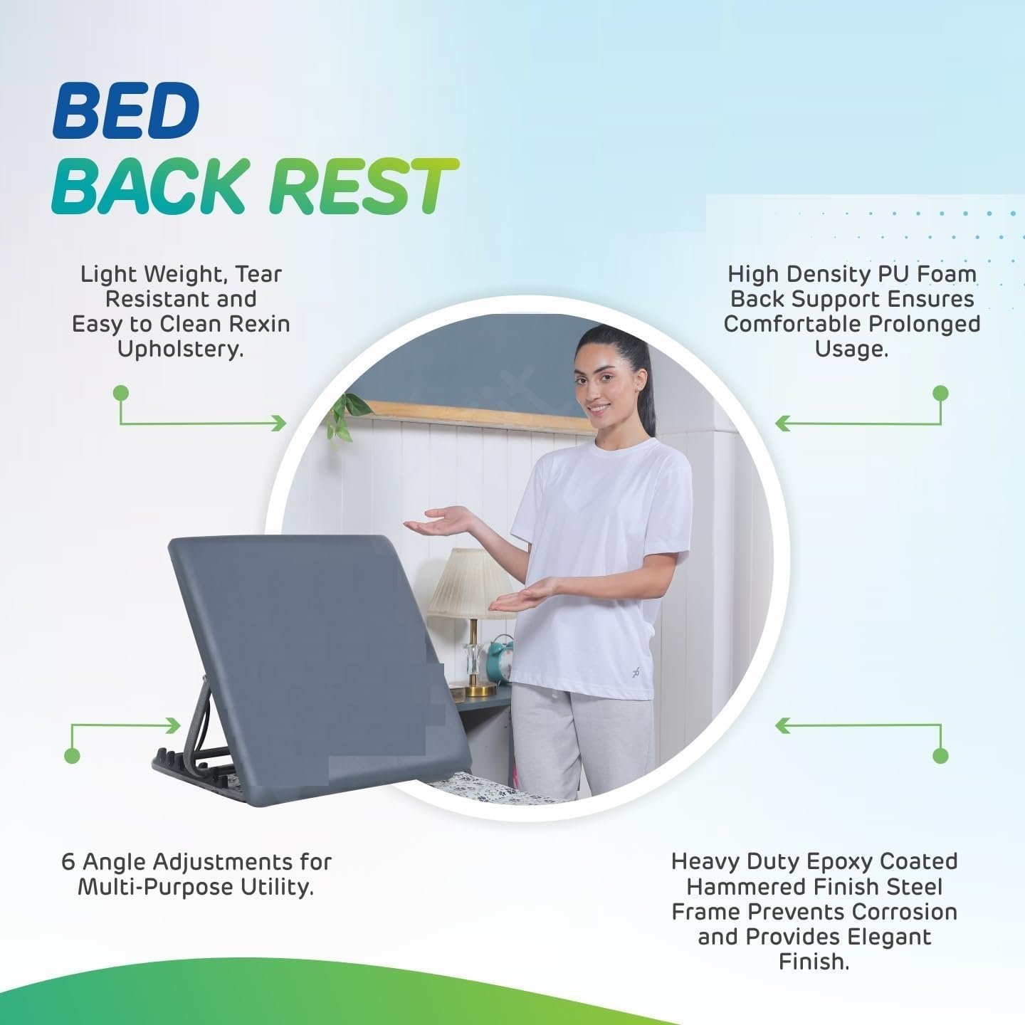 Bed Backrest for Back Pain Relief - Ideal for Use On Bed, Work from Home, Patients at Home with Neck and Spinal Injury, Back Support | 6 Levels Adjustable (Standard - Grey) - Image 3