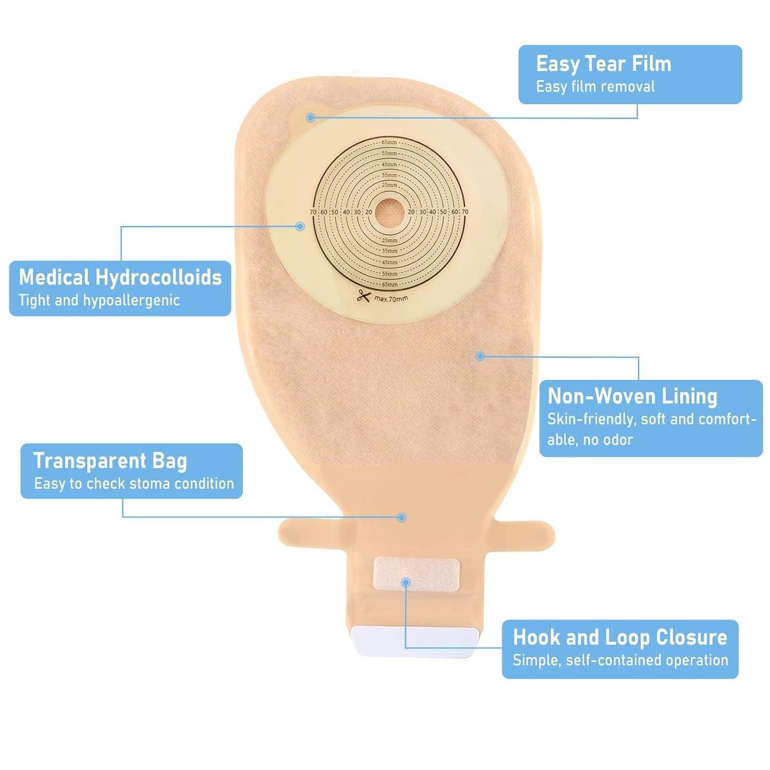 75mm Stoma Bags, One-Piece Opaque, Pack of 10 with Bath Apron - Image 3
