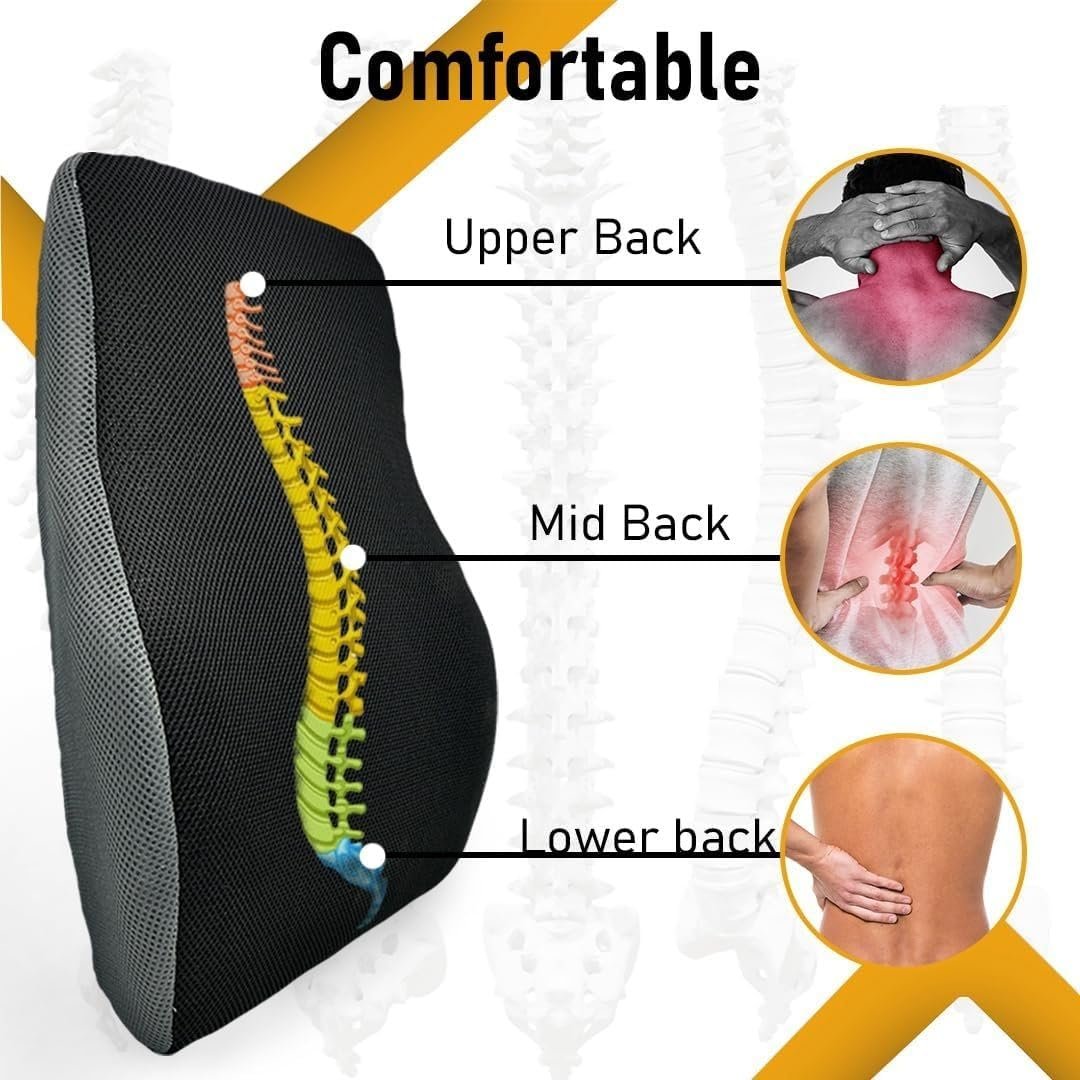 Back Support for Chair & Car Seat- Premium Memory Foam Lumbar Cushion- Office and Driving Chair Back Rest for Back Pain Relief- Ergonomic Design for Posture Correction - Image 3