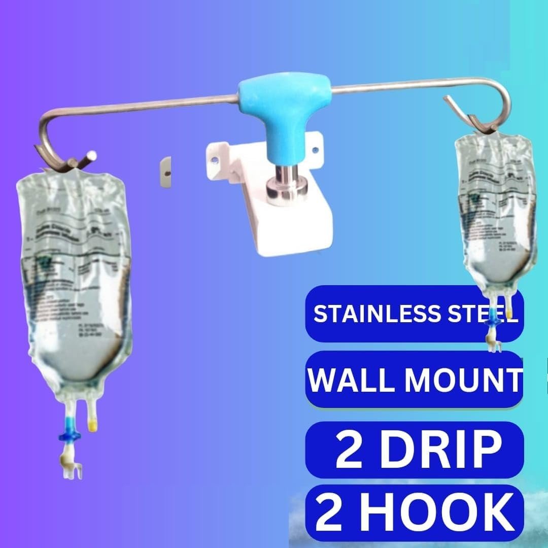 Wall Mount Saline Stand 2 Hook for Hospital & Clinic IV Bags - Image 5