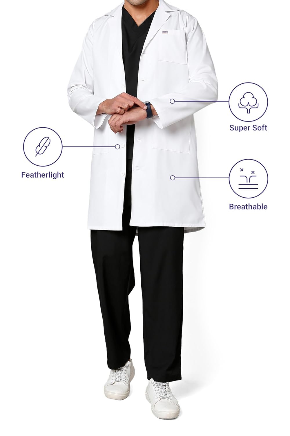 Medical Lab Coat for Men | Long Sleeve Poly Viscose Uniform - Image 4