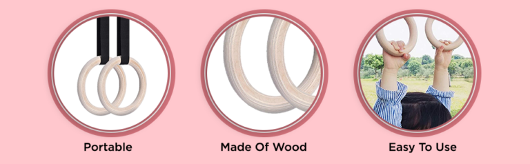 Kids Gymnastics Rings Wooden Gym Play Set with Adjustable Straps - Image 6