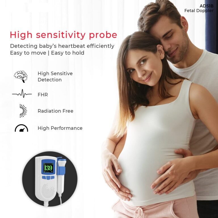 Fetal Doppler | Fetal Heart Rate Monitor for Home and Clinic with USB Charging, Headphone Jack with Built-in Speaker (White & Blue) - Image 3