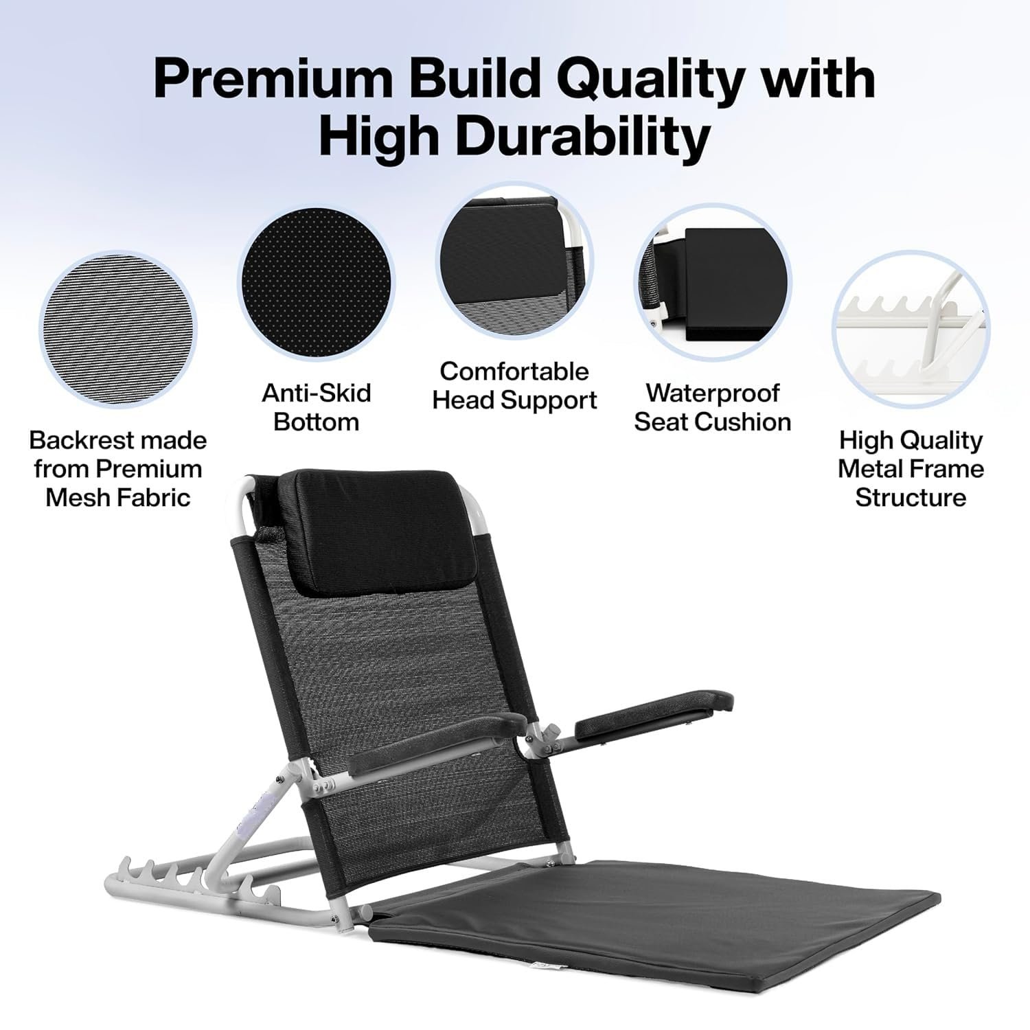 Adjustable Back Support for Bed with Arm Rest, Back Rest Bed Chair, Large Size, Multifunction, 6 Changeable Recline Angles, Foldable & Portable - Image 5