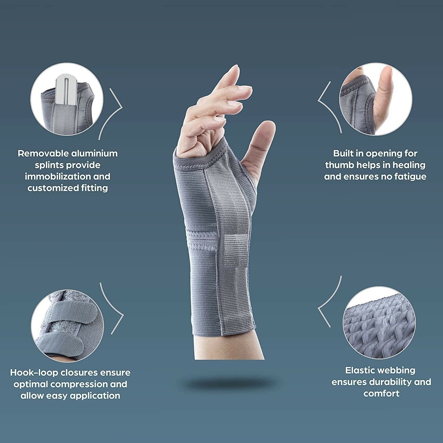 Elastic Wrist Splint, Grey, Right, 1 Unit, removable splint - Image 2