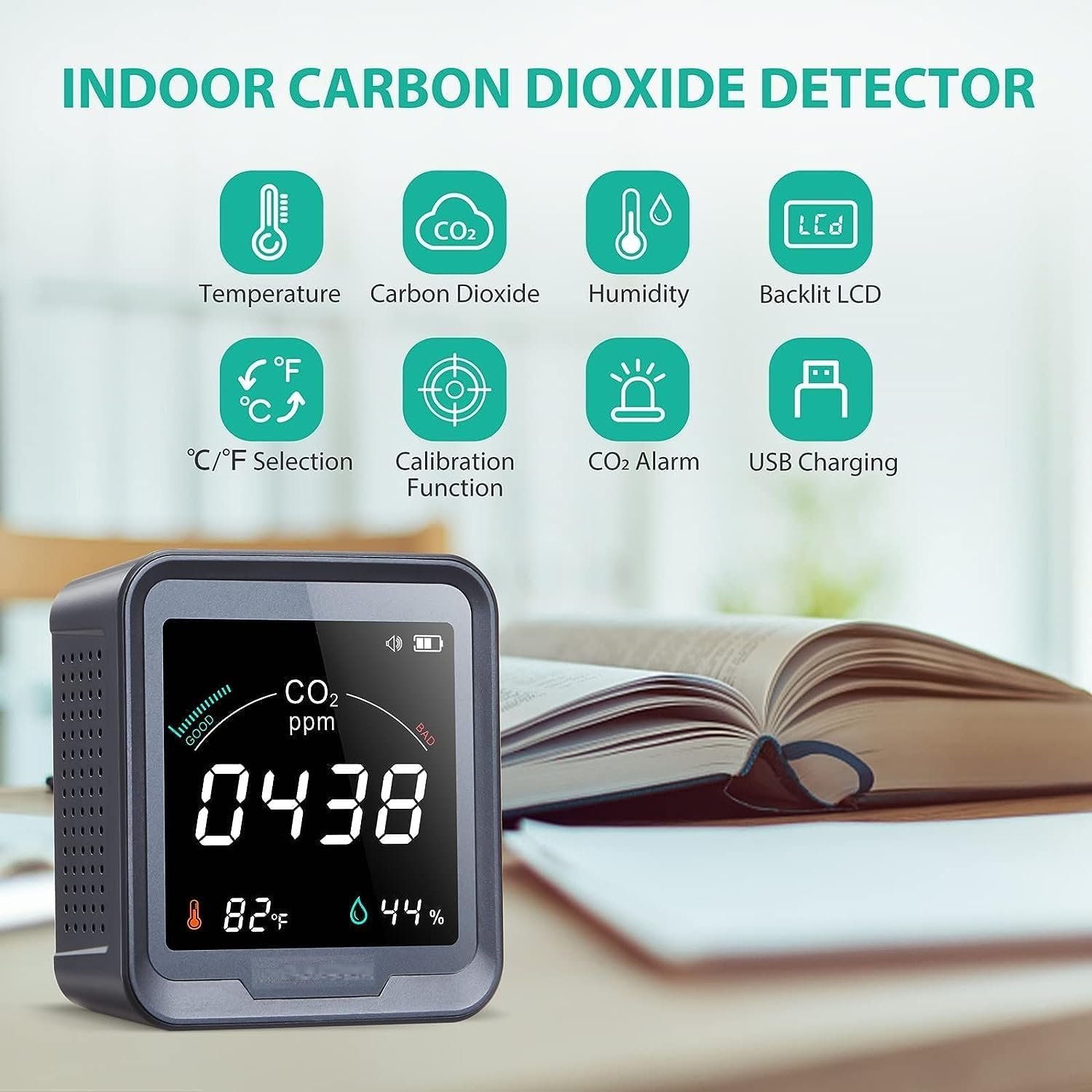 Indoor CO2 Detector| Air Quality Monitor | Tester for Carbon Dioxide | Temperature and Relative Humidity, Indoor CO2 Monitor with Alarm, for Grow Tents, Wine Cellars, Homes, Cars - Image 2