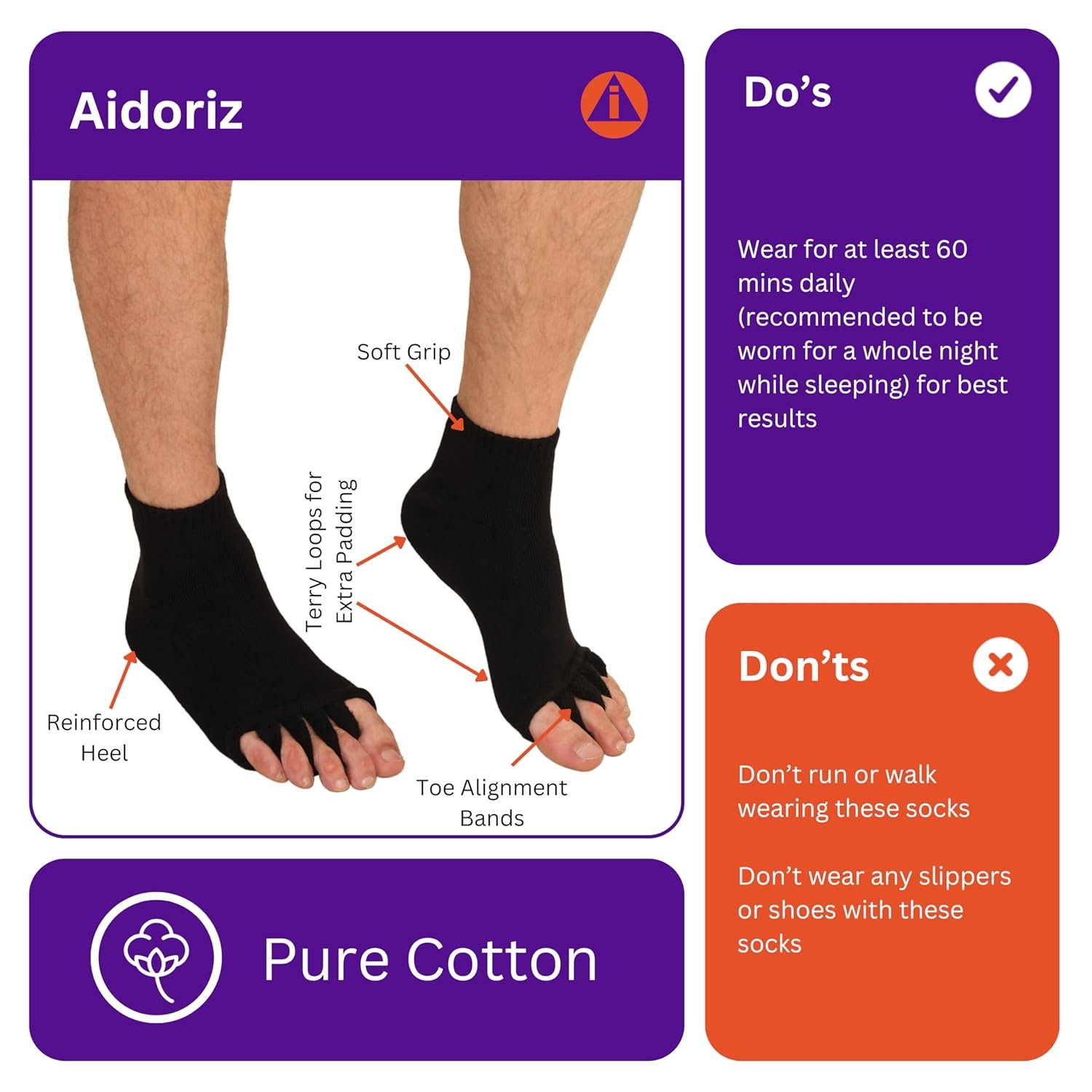 Foot Alignment Socks Women and Men, 5 Toe Separator, Bunion Corrector, Pain Relief, Plantar Fasciitis, Hammer Toes - Image 4
