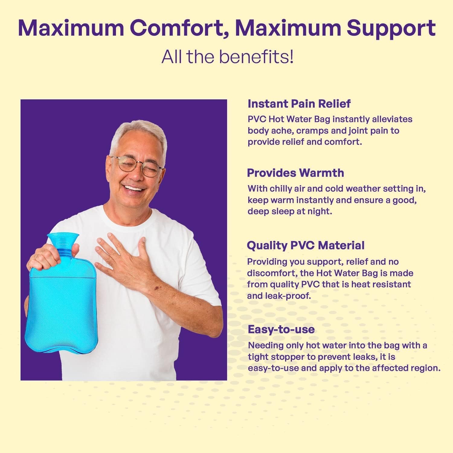 Hot Water Bag for Full Body Pain Relief Hot Bags for Pain Relief in Sports Injury Rubber Hot Bag for Body Massage for Men & Women Bottle Water Bag for Pain Relief in Period, Cramps- Blue - Image 4