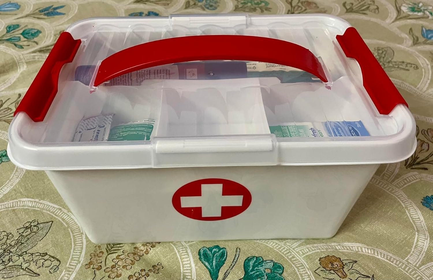 Portable Double Layers Cabinet First Aid Kit Box Household Plastic Pill Storage Box with Detachable Tray and Handle - Image 6