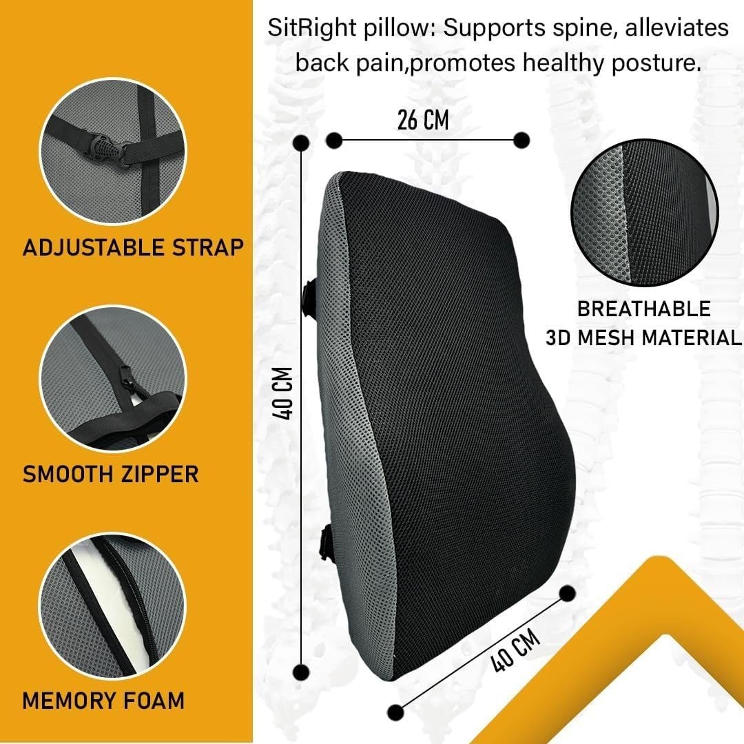 Back Support for Chair & Car Seat- Premium Memory Foam Lumbar Cushion- Office and Driving Chair Back Rest for Back Pain Relief- Ergonomic Design for Posture Correction - Image 2