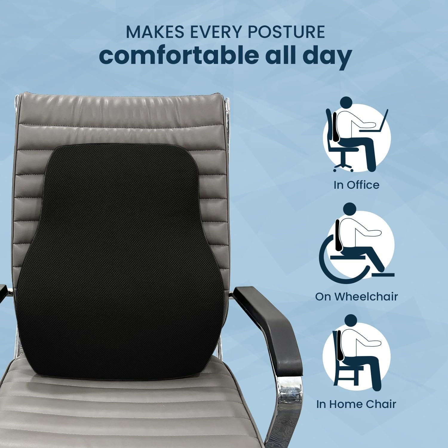 Back Support for Office Chair Lumbar Support for Office Chair, Car Seat Back Support, Memory Foam Pillow (Gel Ventilated, Black/Grey) - Image 2