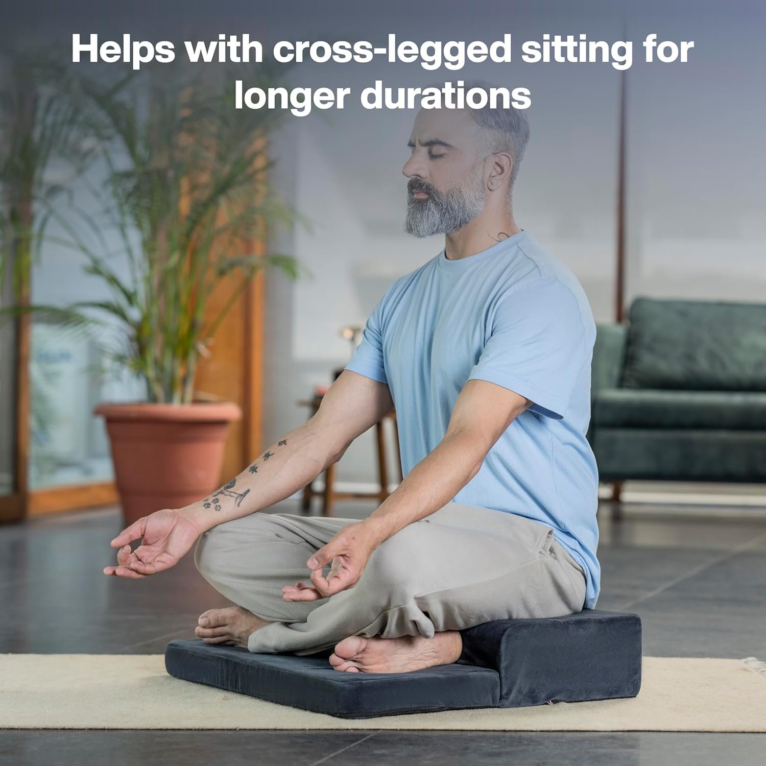 Meditation Cushion - Foldable Portable Large Size Meditation Yoga Block, Light Weight, Easy to Carry with Premium Removable & Washable Velvet Cover (Dark Grey) - Image 3