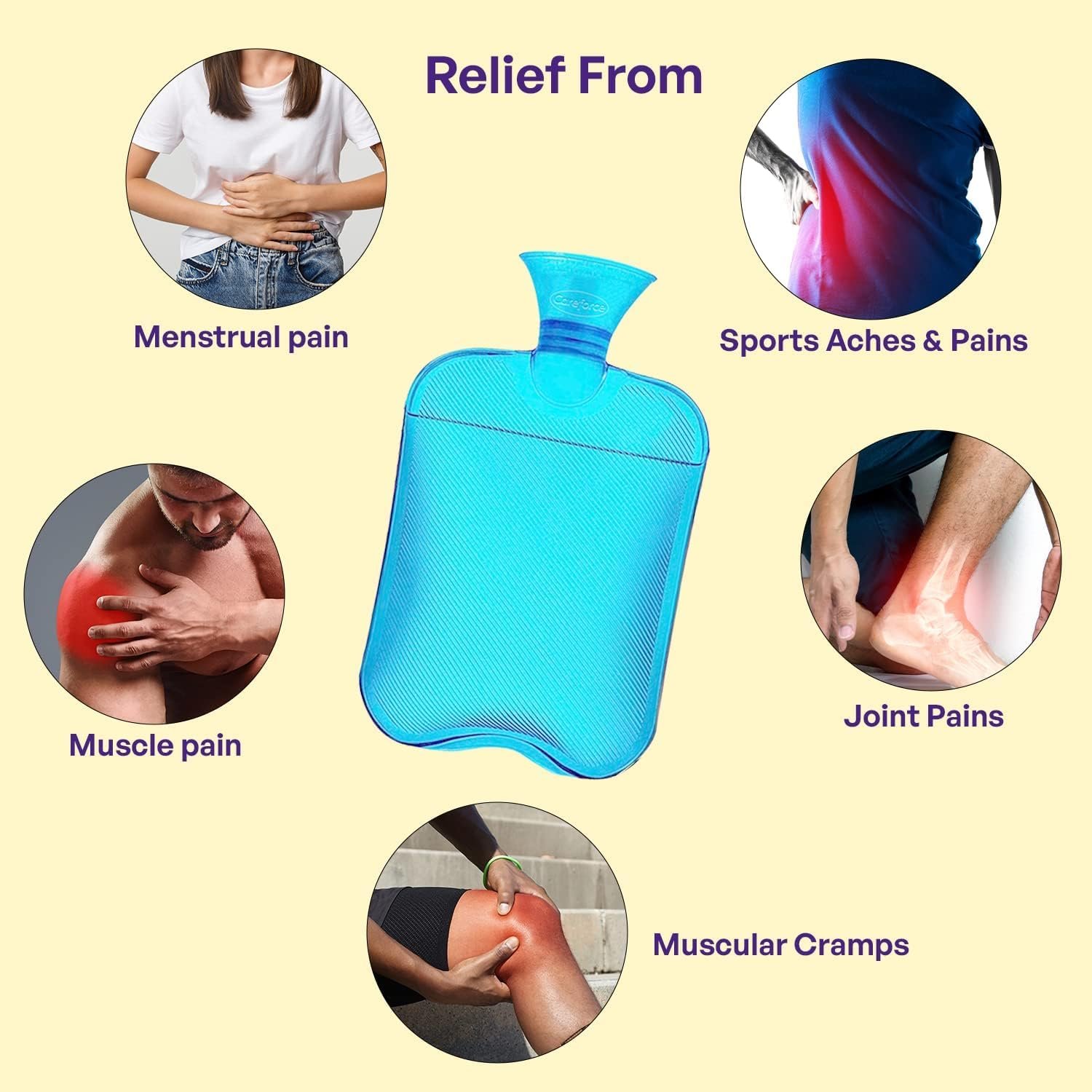 Hot Water Bag for Full Body Pain Relief Hot Bags for Pain Relief in Sports Injury Rubber Hot Bag for Body Massage for Men & Women Bottle Water Bag for Pain Relief in Period, Cramps- Blue - Image 3