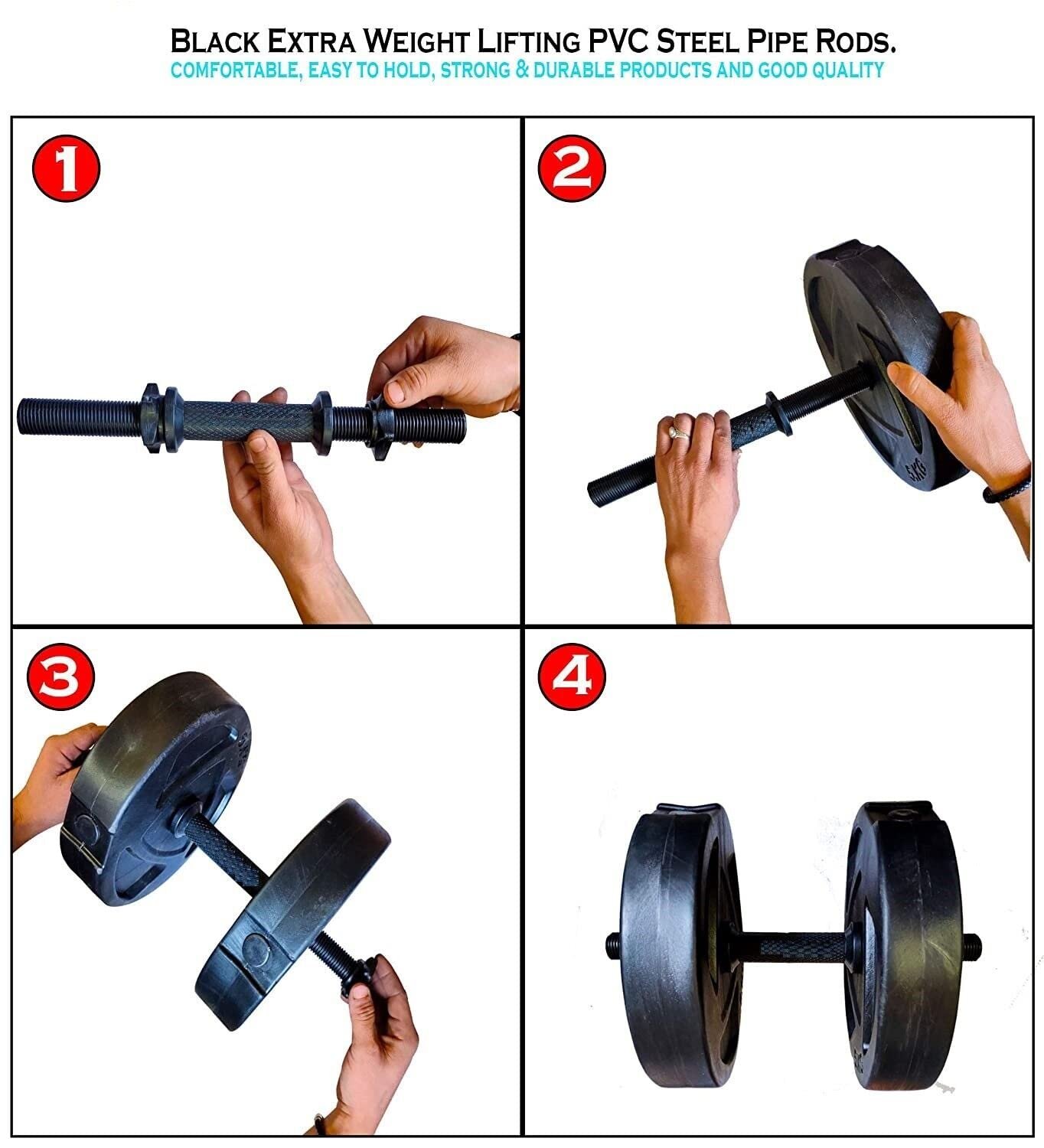 15-inch Dumbbell Rod with Plastic Nuts Weight Lifting Bar Black (Pack of 2 Pcs) - Image 7