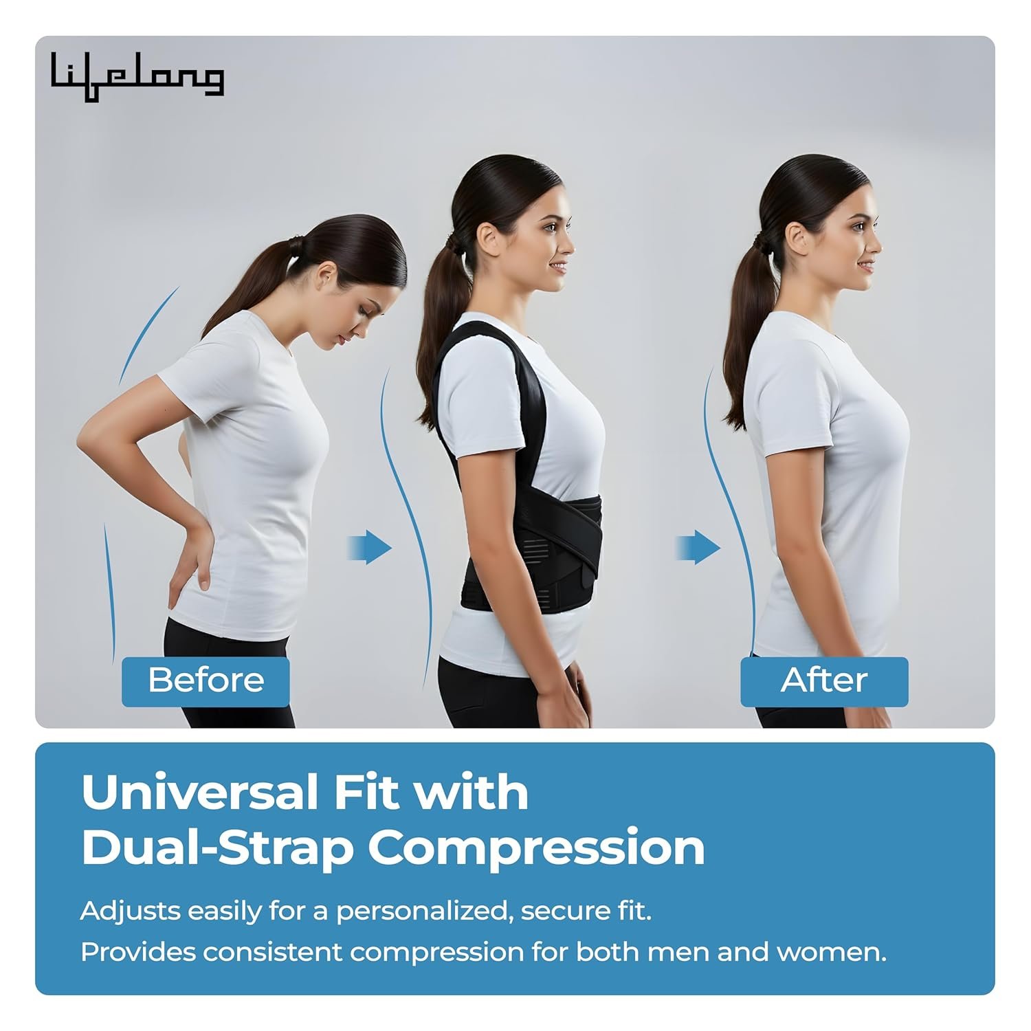 2-in-1 Posture Corrector Back Support Belt | Adjustable Free Size for Men & Women - Image 3