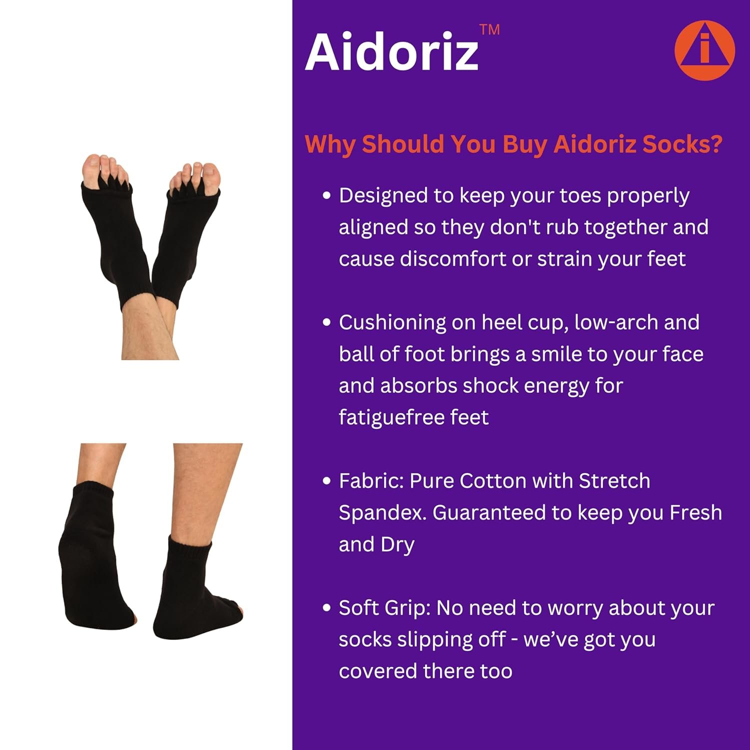 Foot Alignment Socks Women and Men, 5 Toe Separator, Bunion Corrector, Pain Relief, Plantar Fasciitis, Hammer Toes - Image 2