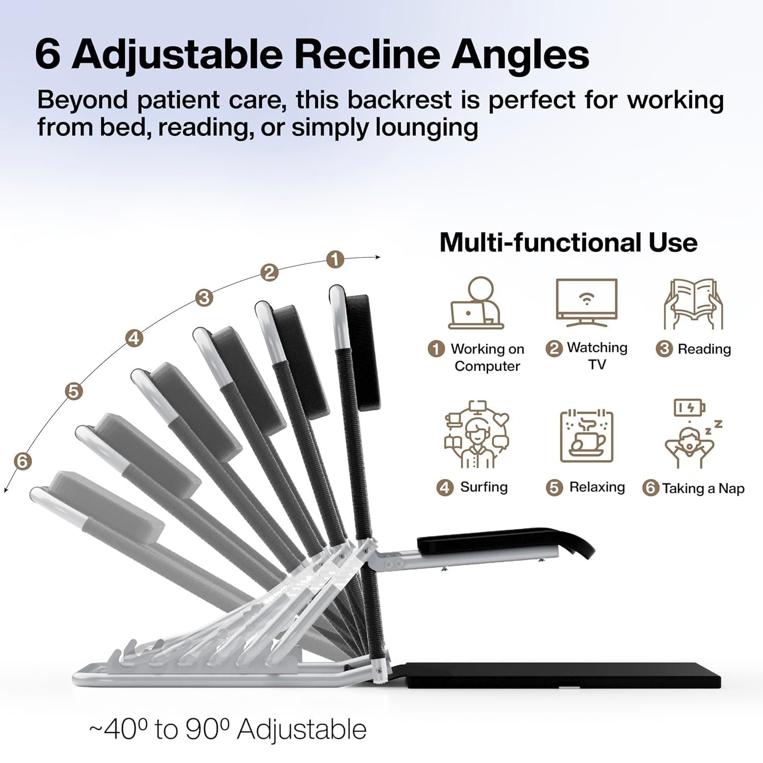 Adjustable Back Support for Bed with Arm Rest, Back Rest Bed Chair, Large Size, Multifunction, 6 Changeable Recline Angles, Foldable & Portable - Image 3