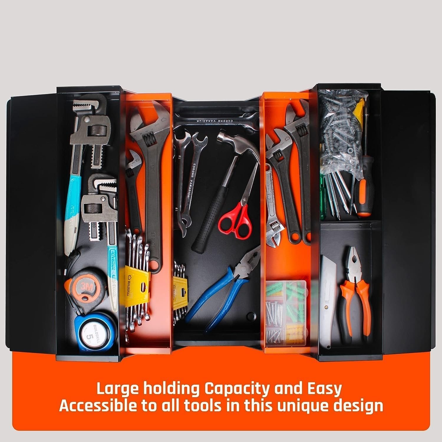 Powder Coated Metal Tool Box Empty with 5-Tray Cantilever Tool Organizer Without Tools, 18"", Dual Handle, Metal Frame, Rust Resistant, Triple Colour Toolbox - Image 3