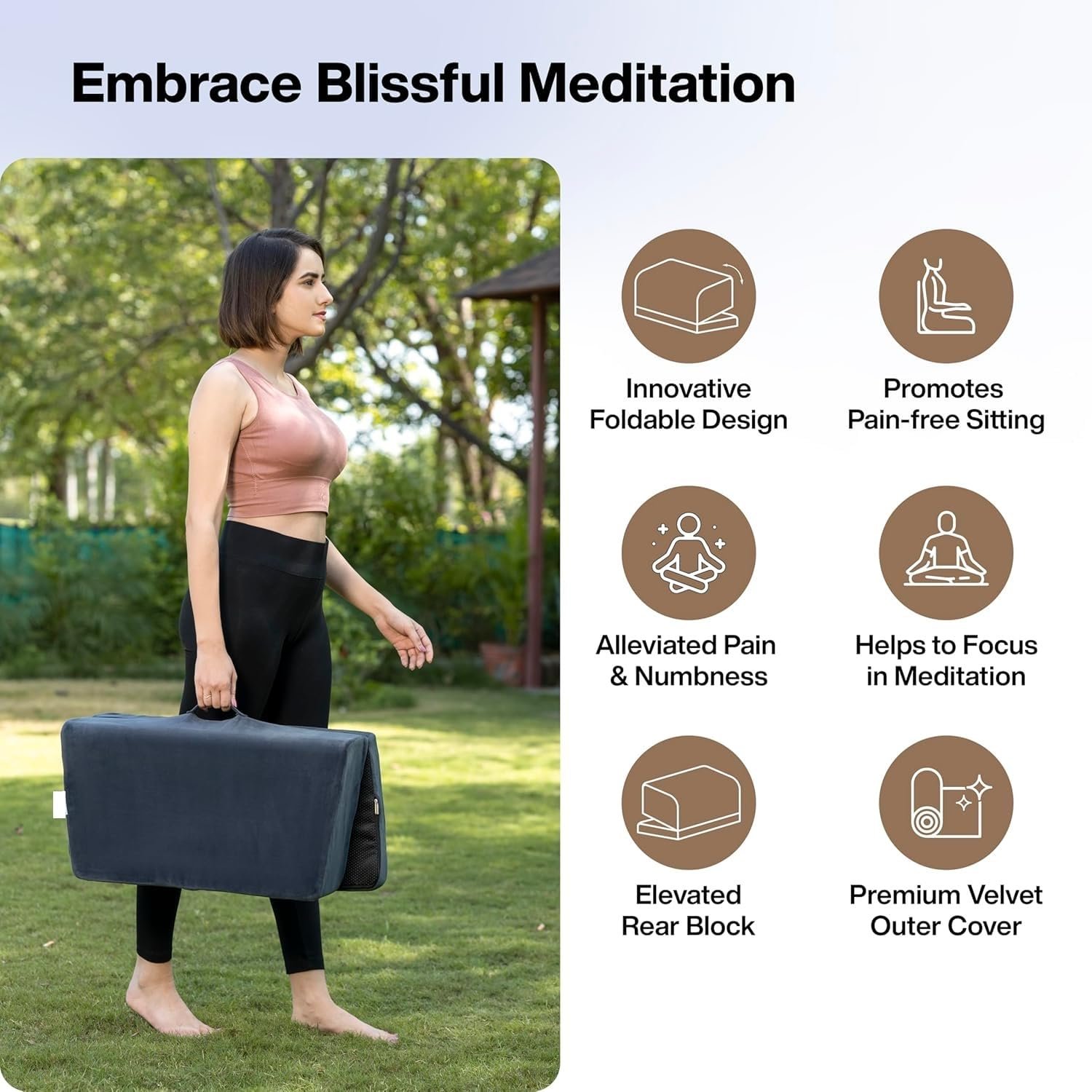 Meditation Cushion - Foldable Portable Large Size Meditation Yoga Block, Light Weight, Easy to Carry with Premium Removable & Washable Velvet Cover (Dark Grey) - Image 6