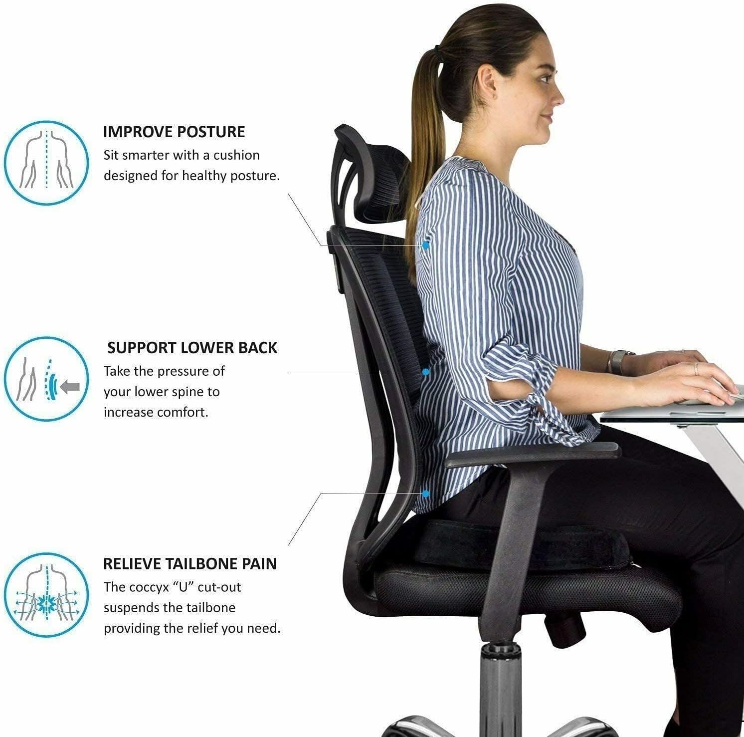 Coccyx, Tailbone, Sciatica, Lower Back Support and Pain Relief Seat Cushion (memoriable Foam) - Image 4
