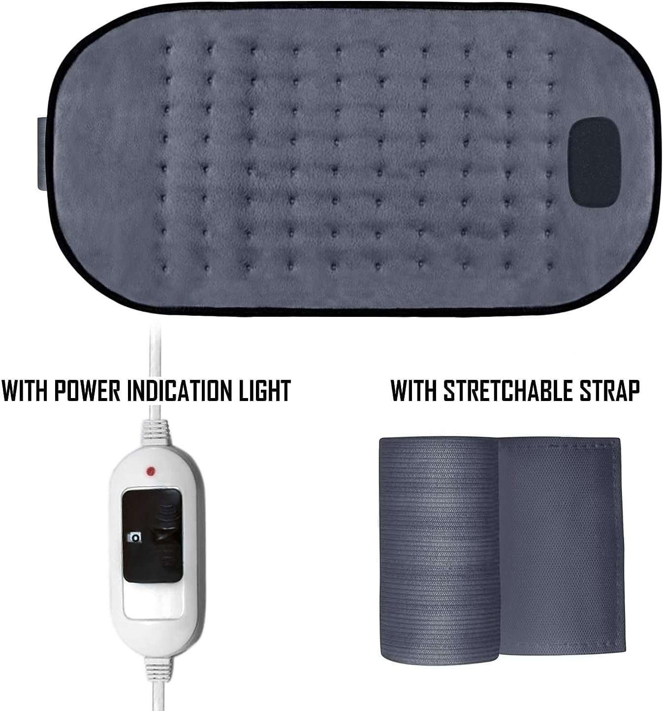 Heating Pad - Orthopaedic Electric Heating Belt Lower Back Heat Therapy Waist Wrap with 3 Temperature Settings for Pain Relief of Abdominal Stomach Lumbar Muscle Strain etc (Grey Large) - Image 3