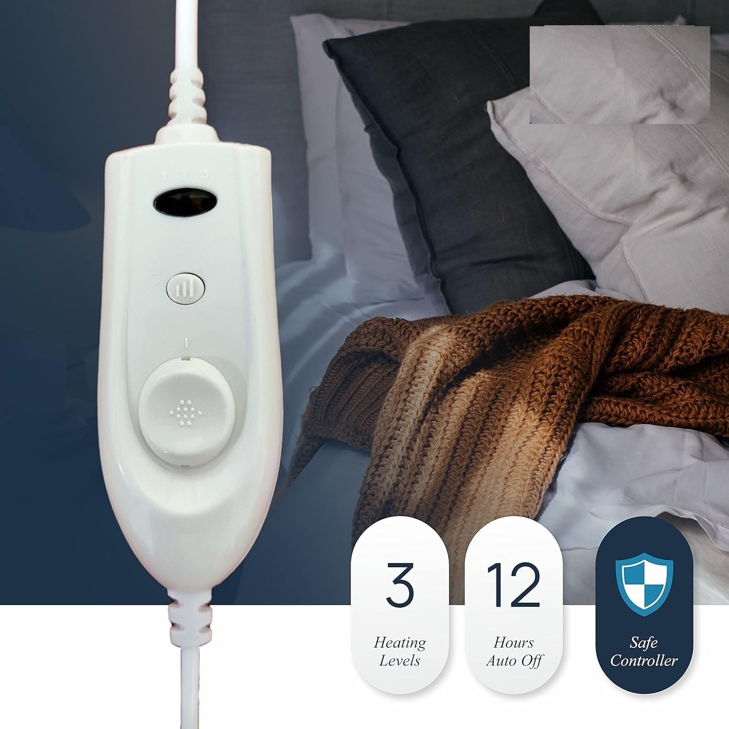 Electric Bed Warmer - Electric Under Blanket - Double Bed Size (150cms x 160cms) with 3 Heat Settings & Dual Safety Feature - Image 6