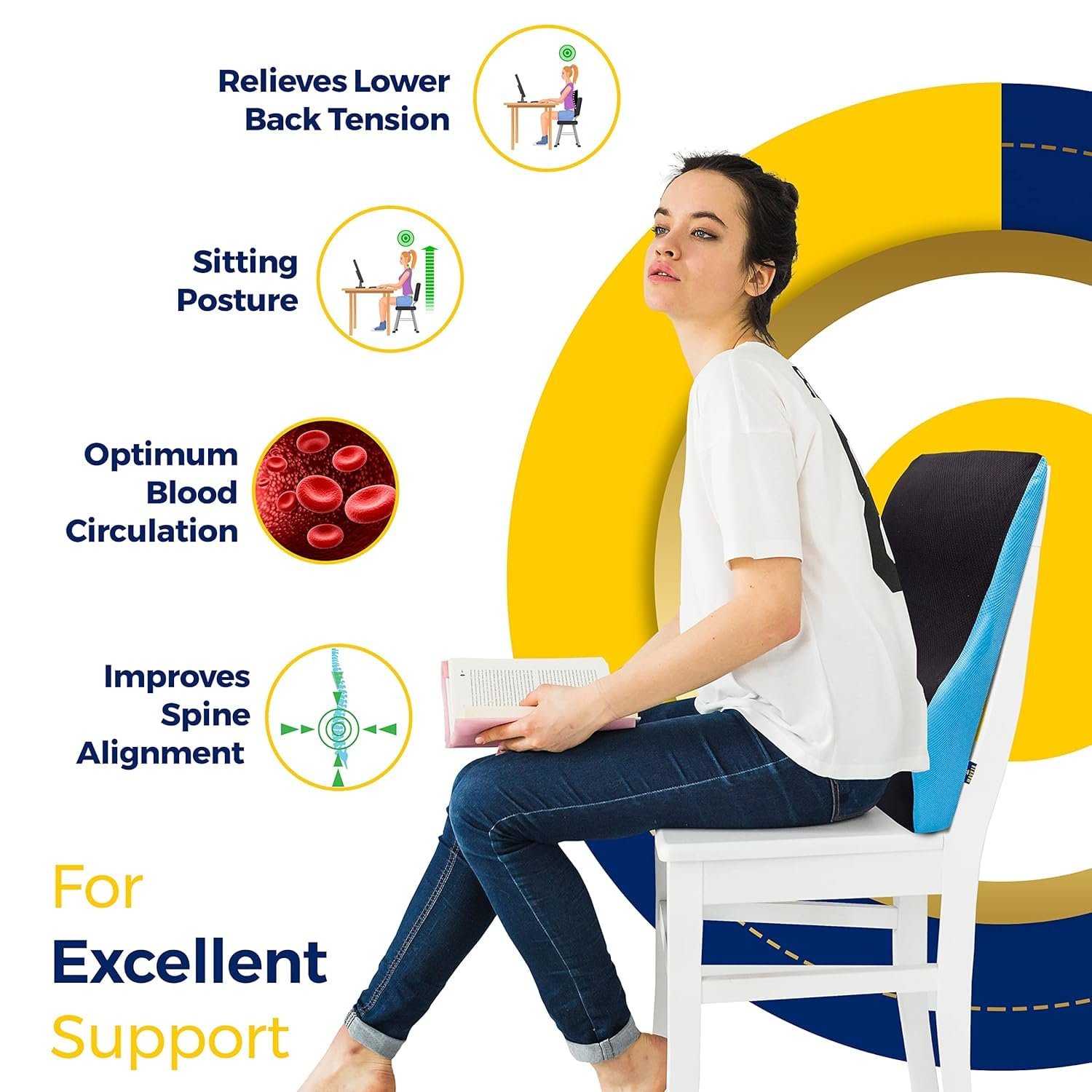 Orthopaedic Lumbar Support Back Rest for Chair(Blue) - Image 5