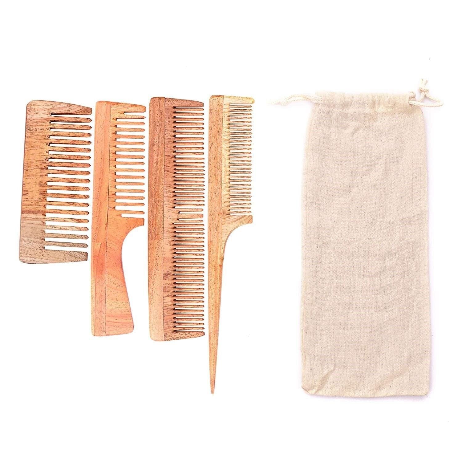 Neem Wood Anti-Dandruff Comb with Pure Cotton Pouch - Family Kit (Pack of 4) - Image 7
