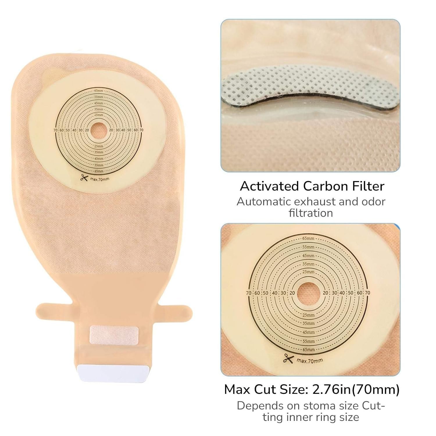 75mm Stoma Bags, One-Piece Opaque, Pack of 10 with Bath Apron - Image 2