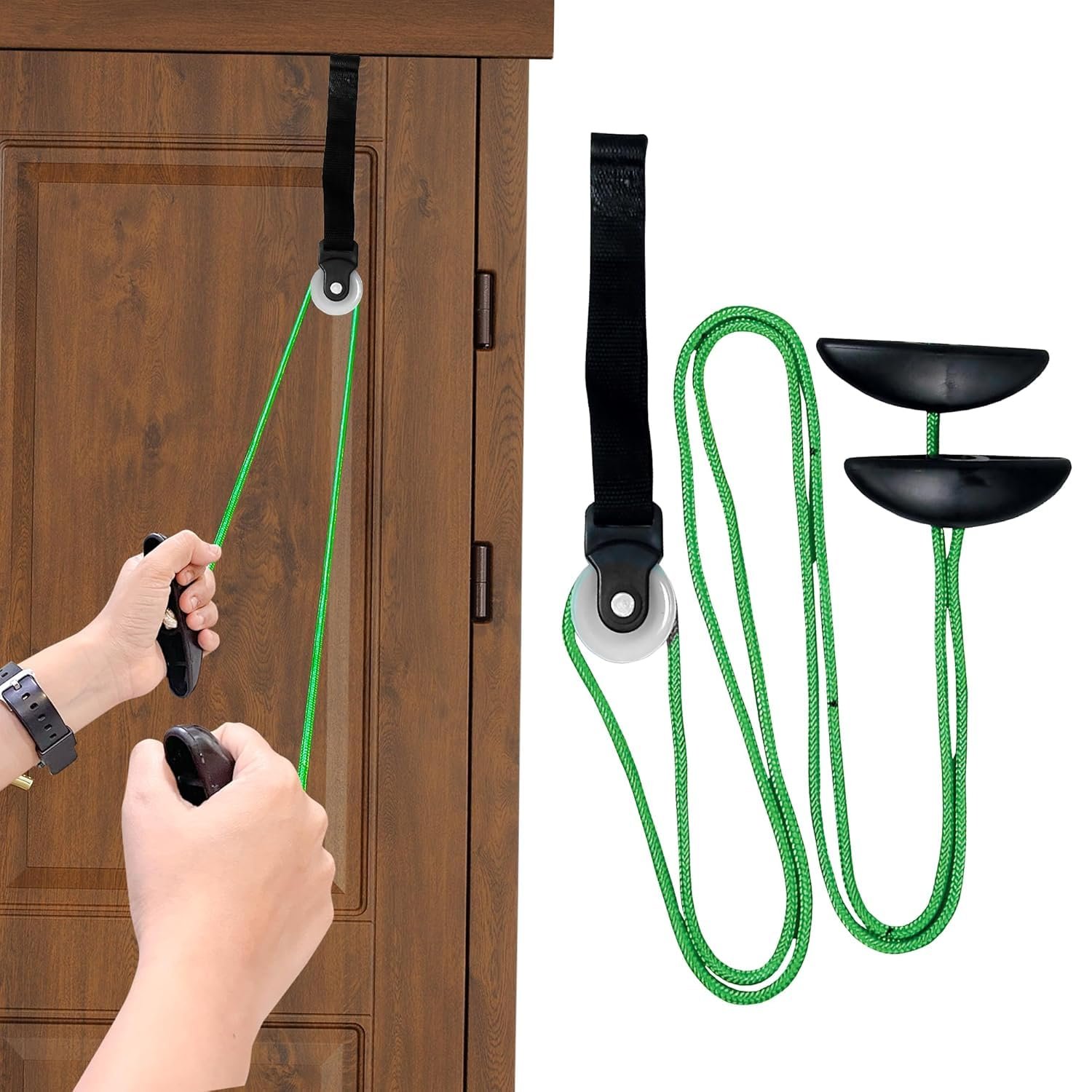 Pulley with Rope and Door Strap, Easy to Use Exercise Equipment for Frozen Shoulder and Hand/Arm Exercise Material Nylon Plastic Colour Green and Black - Image 2