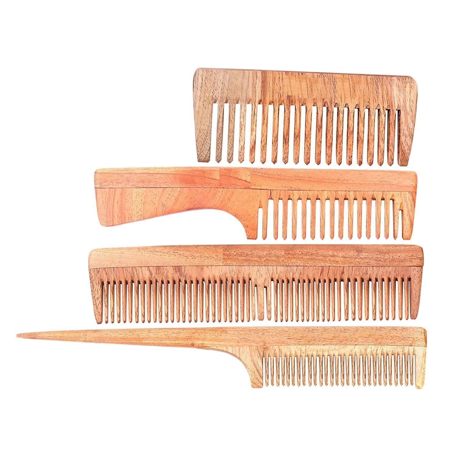 Neem Wood Anti-Dandruff Comb with Pure Cotton Pouch - Family Kit (Pack of 4) - Image 2