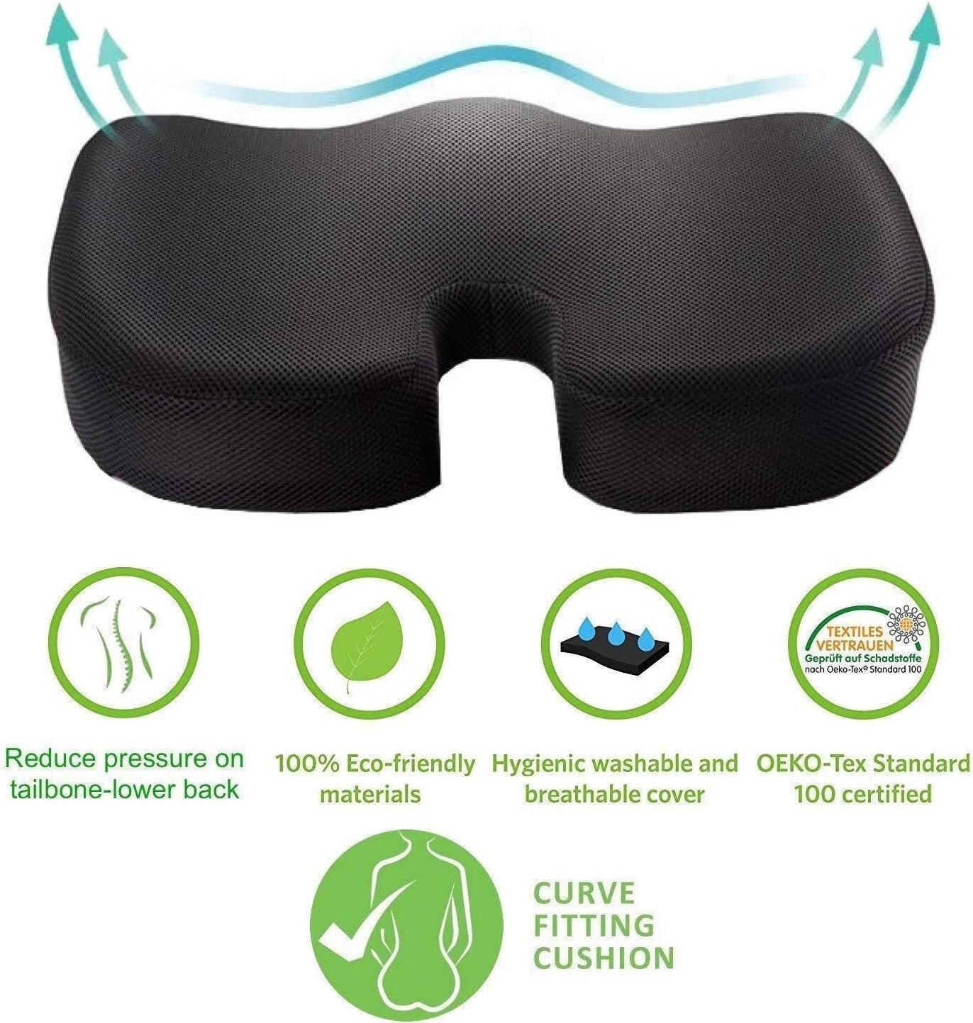 High Density Memory Foam Coccyx Cushion for Tailbone Pain, Sciatica, Lower Back - Image 3
