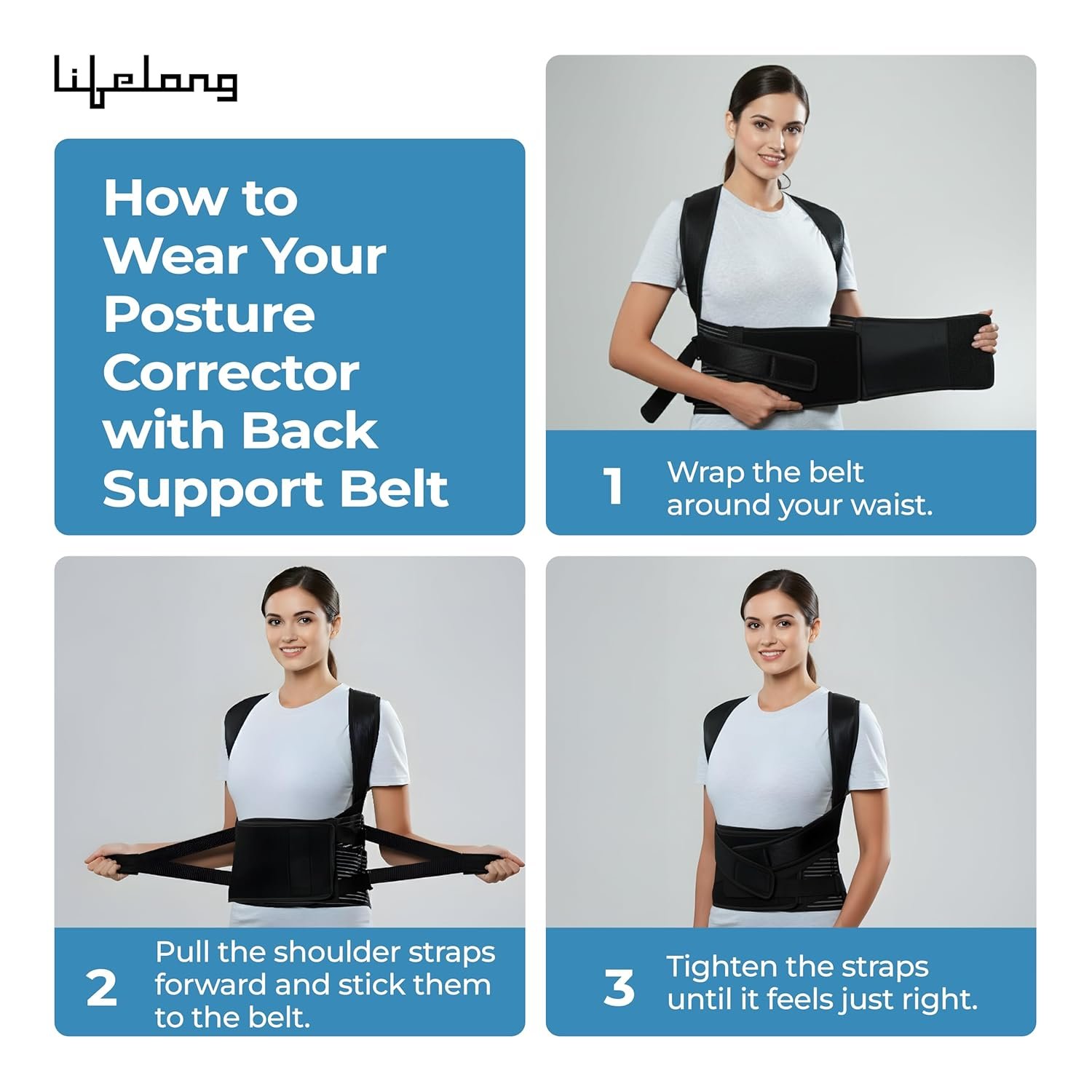 2-in-1 Posture Corrector Back Support Belt | Adjustable Free Size for Men & Women - Image 7
