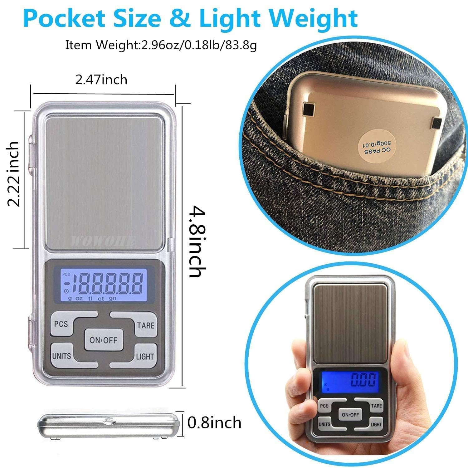 Pharamaceuticals Mini Pocket Weighing Scale Digital Pocket LED Weighing Scale with Auto Calibration, Tare Function, 0.01g- 200g Capacity (Silver) - 6 - Image 2