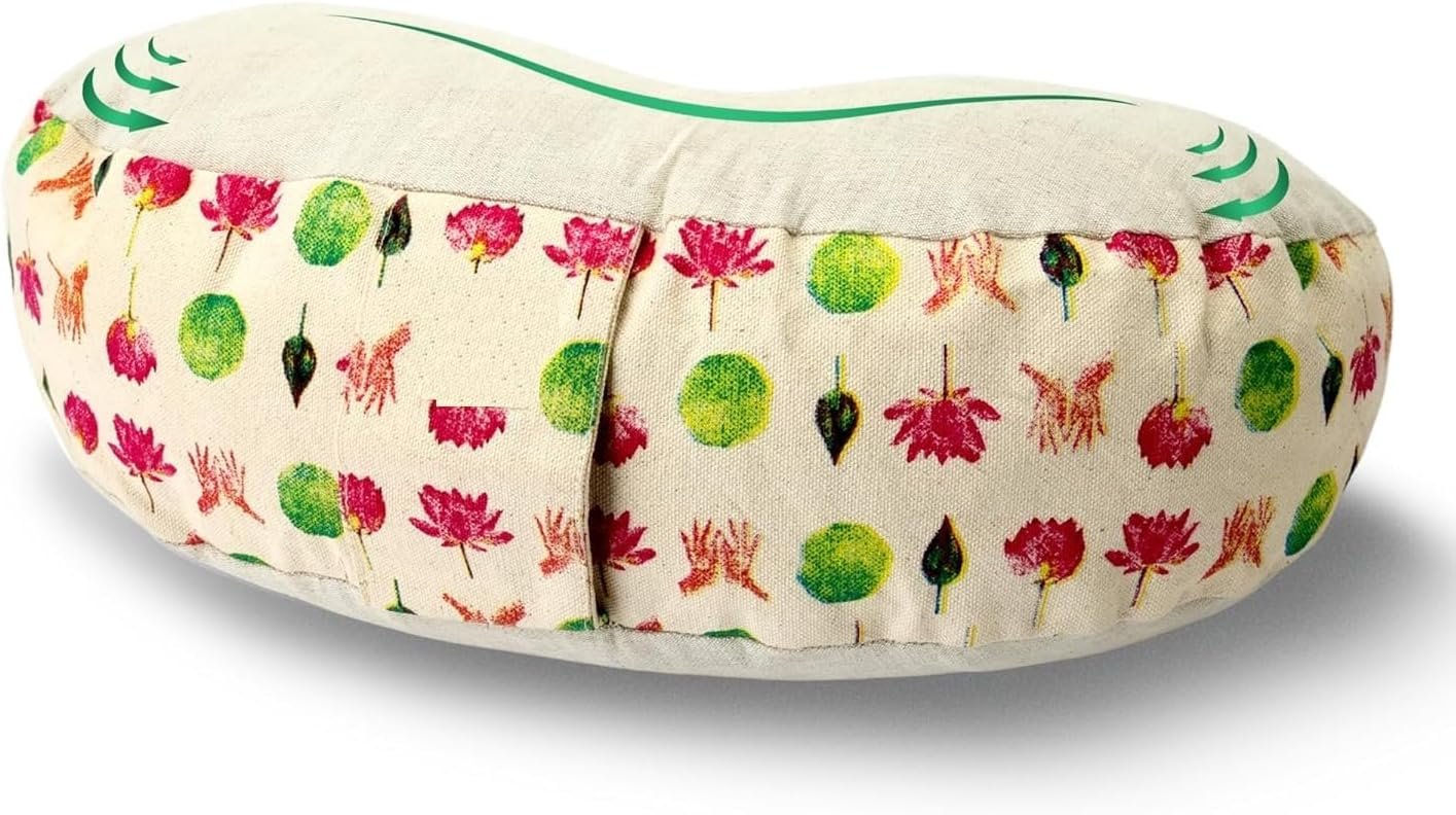 Meditation Cushion, Buckwheat Filling, Washable Organic Cotton Cover, Carry Handle, Mindful Comfort, Reduce Tailbone Pressure & Improve Posture Cedar - Image 2