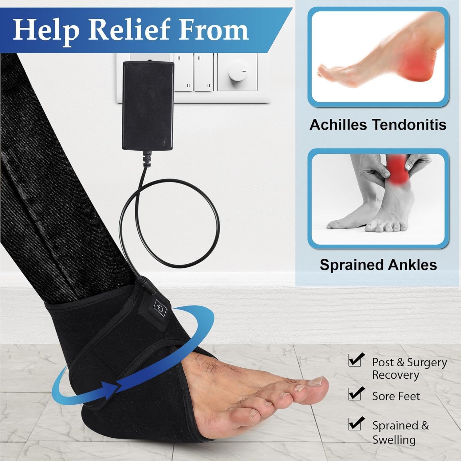 Ankle Heating Pad for Pain Relief |12V Safe Power Technology | 3 Levels Heat | Integrated Overheat Protection Thermostat | Universal fit Left or Right Ankle - Image 3