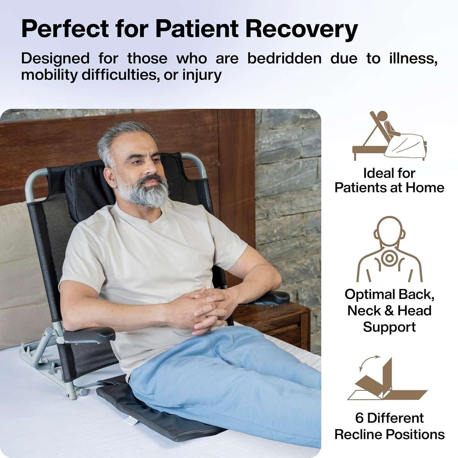 Adjustable Back Support for Bed with Arm Rest, Back Rest Bed Chair, Large Size, Multifunction, 6 Changeable Recline Angles, Foldable & Portable - Image 2